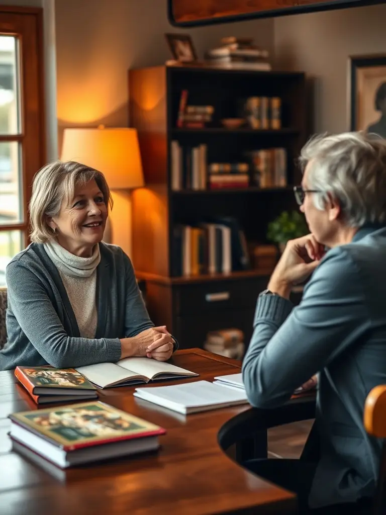 A coach and client engaged in a focused one-on-one discussion in a professional setting, representing the One-to-One Coaching Sessions.